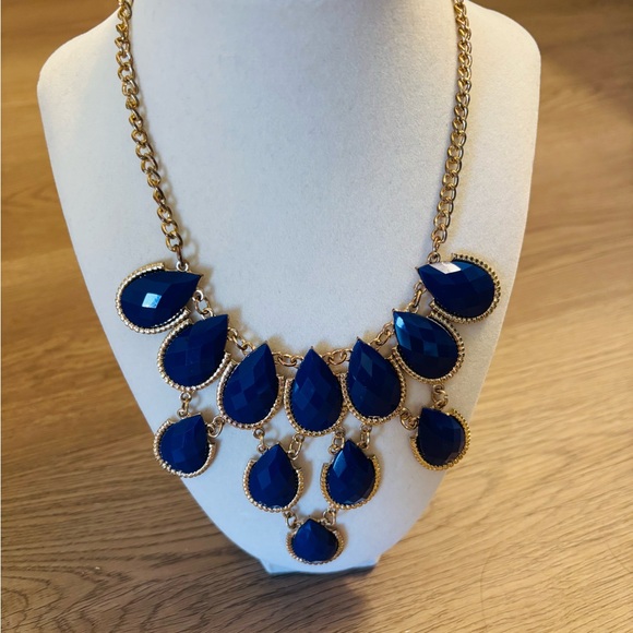 Elegant Blue and Gold Tone Teardrop Necklace - Picture 1 of 3